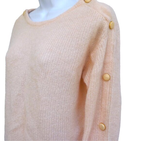 MoHaiR ALPaCa Blend Sezane Sweater Crew Blush Pink Buttons Down Arm Italy M - Picture 1 of 12